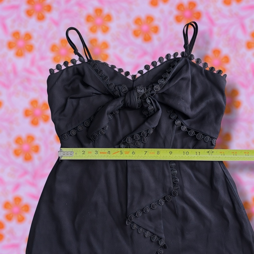 Black Pom-Pom Trim Spaghetti Strap Romper - Picture 9 of 9